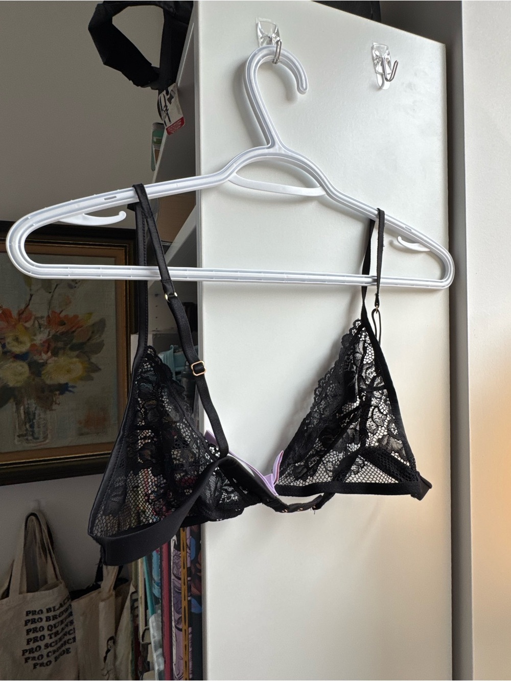 Savage X Fenty Black Lace Triangle Bralette with Lilac Detail